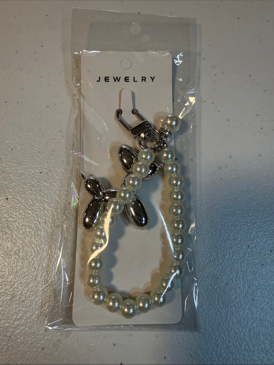 Fashion Jewelry Accessories - Fashion Jewelry Pearl Bead Keychain with Silver Balloon Dog Charm